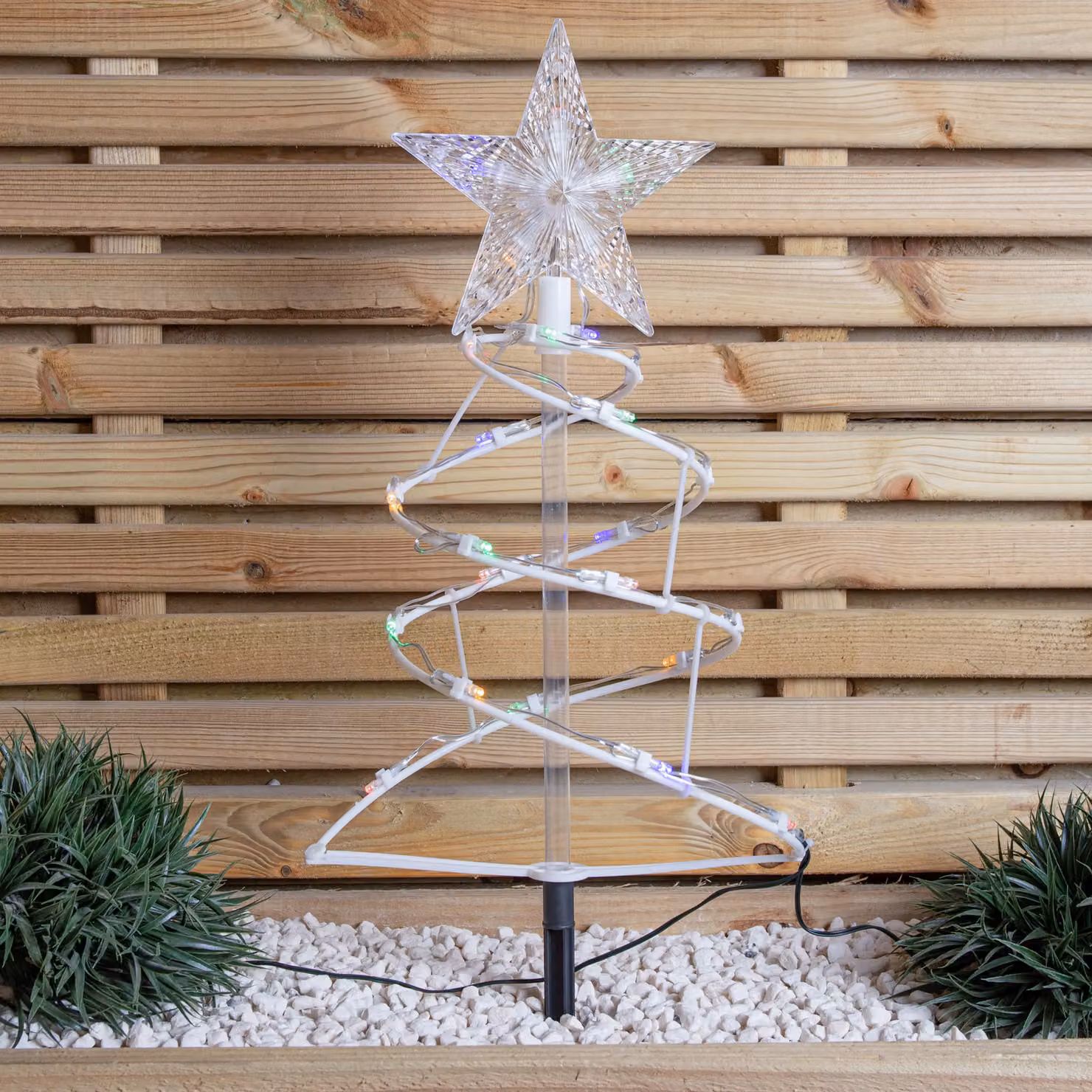 Samuel Alexander Set of 4 White Spiral Christmas Tree Garden Path Lights with 100 Multi-Colour LEDs, Height: 45 cm – 2