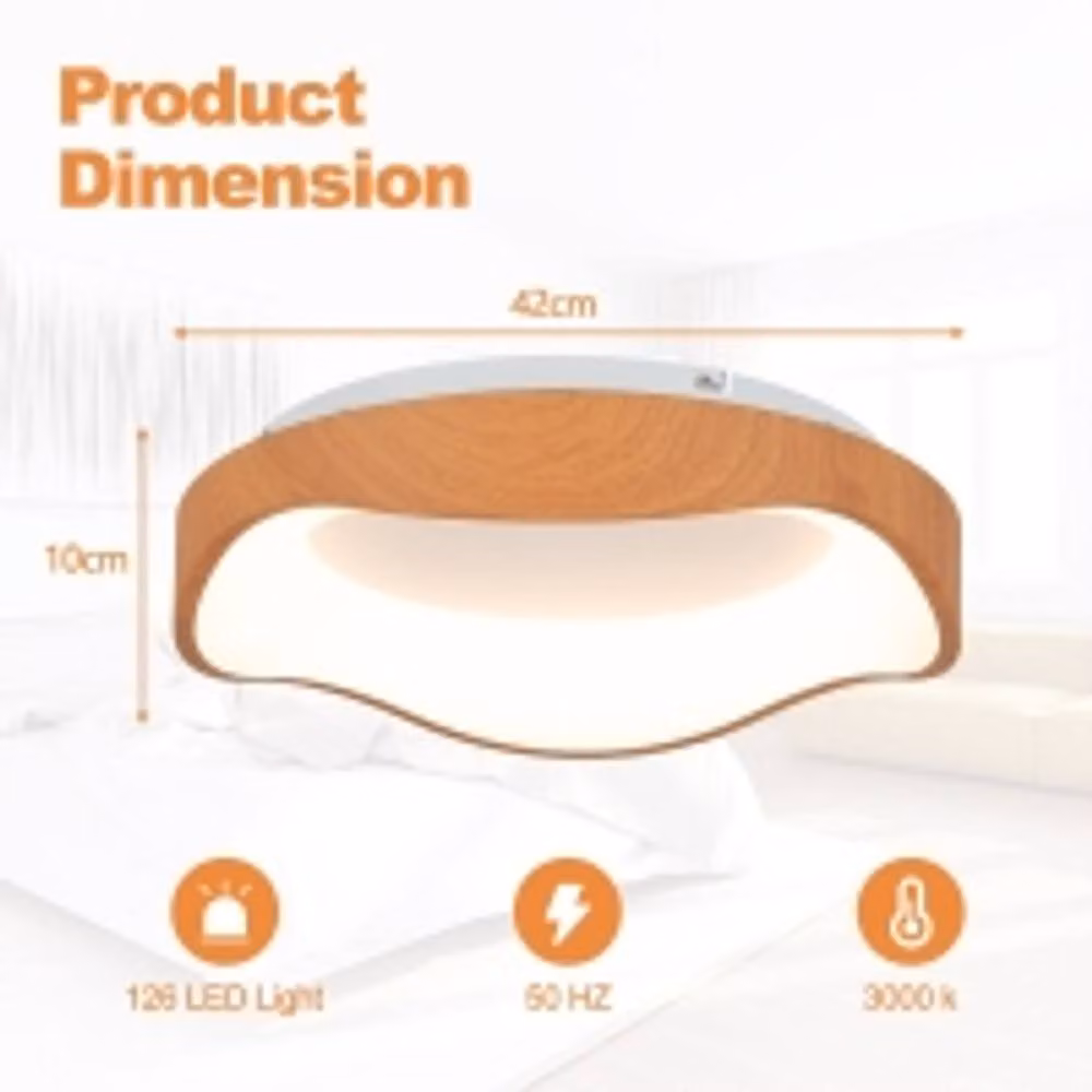 Costway Modern 18W LED Ceiling Light in Natural Wood and White for Bedroom, Living Room or Hallway – 2