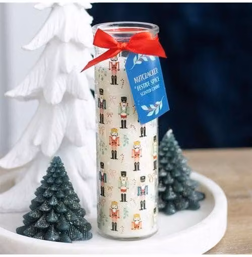 KDMD Nutcracker Print Festive Spice Tube Candle in White – 1