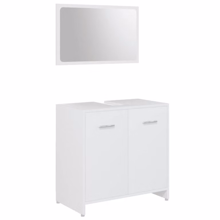 Berkfield Home 3 Piece Modern White MDF Bathroom Furniture Set including Vanity Unit, Wall Cabinet and Mirror Cabinet