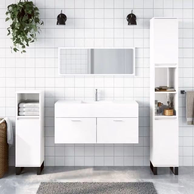 Berkfield Home Wall Mounted High Gloss White Bathroom Cabinet with Mirror