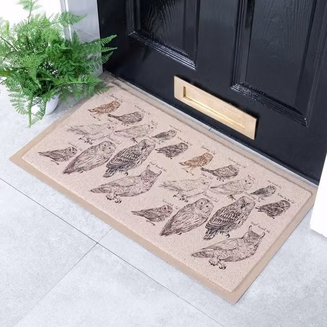 Artsy Mats Vintage Owls Indoor and Outdoor Doormat, Beige, W/D/H: 70 x 40 cm