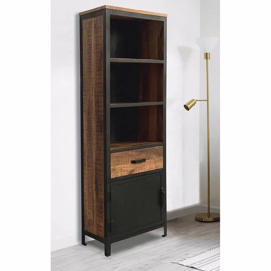 Jaipur Furniture Ltd Induse 1 Drawer Large Bookcase in Brown Mango Wood and Black Iron, W65 x D37 x H190 cm – 2
