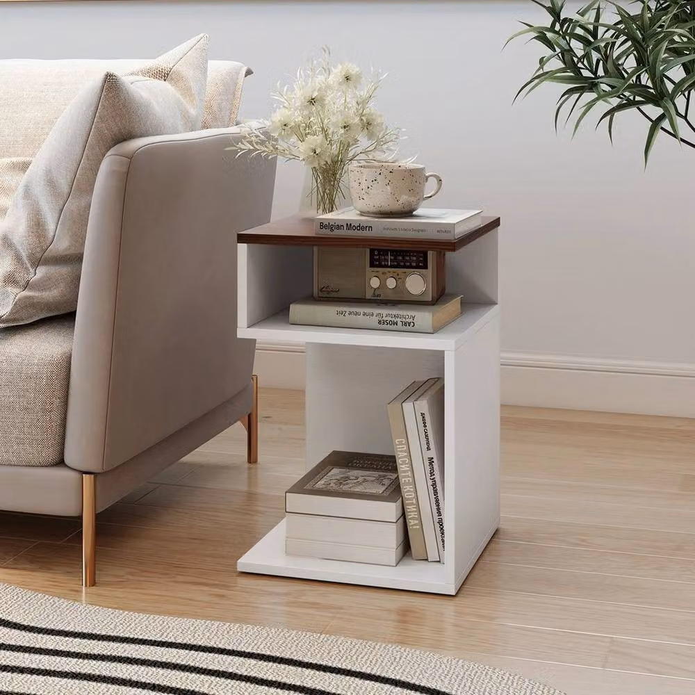 Kelvenix S-Shaped 3-Tier Wood Side Table in White – 2
