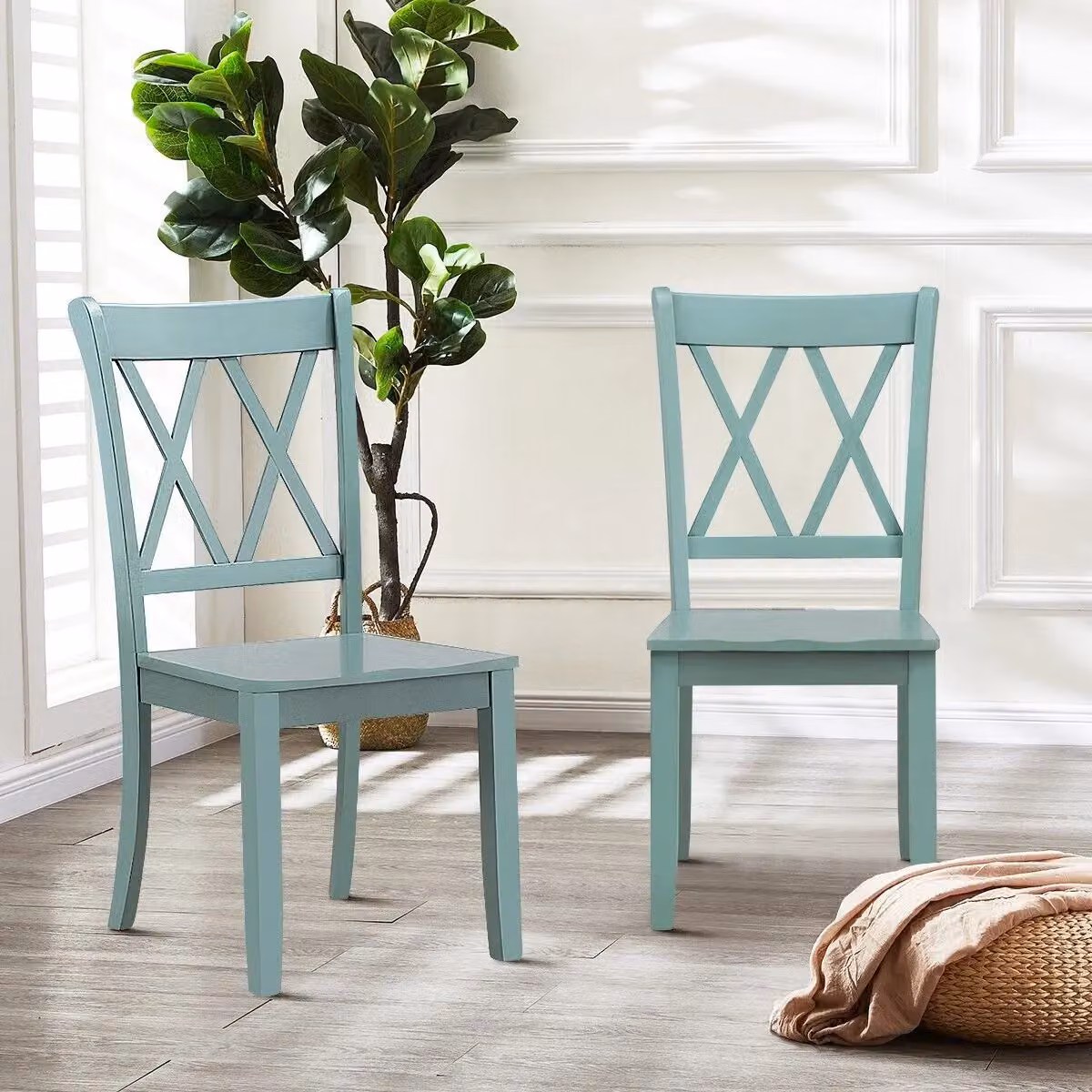 Costway Set of 2 Green Wooden X-Back Armless Dining Chairs – 2