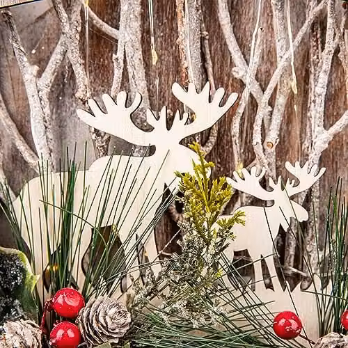Shatchi Rustic Wooden Christmas Reindeer Star Scene Tabletop Centrepiece in Brown, W: 38 cm, D: 6 cm, H: 38 cm – 4