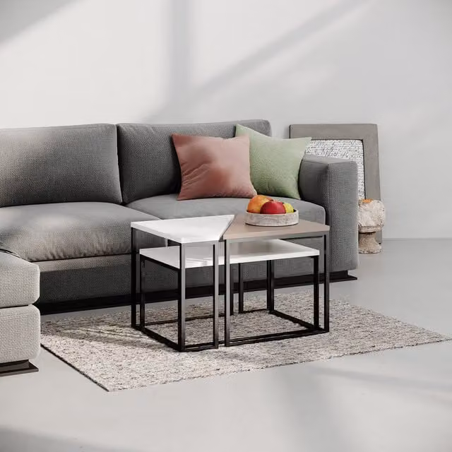 Ohlady Modern Multipurpose Nested Coffee Table with Metal Sled Base, Mocha Grey, W/D/H: 64 x 45 x 42 cm