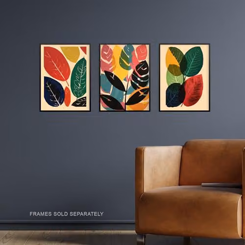 Artery8 Set of 3 Abstract Boho Leaf Paper Poster Prints, Multicolour Graphic Wall Art – 2