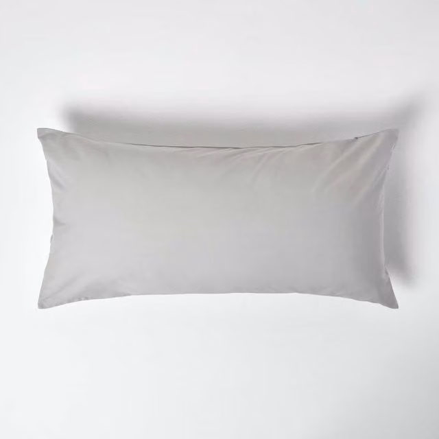 Homescapes 200 Thread Count Grey Combed Cotton Percale Housewife Pillowcase W/D/H: 40 x 80 cm