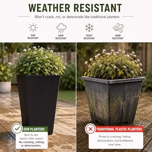 Nicoman Avondale Smooth Black Tall Square Rubber Planter, Pack of 2, W/D/H: 33 x 33 x 61 cm – 4