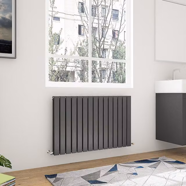 AicaBathroom Horizontal Flat Panel Double Radiator in Anthracite Grey, H: 60 cm, W: 102 cm