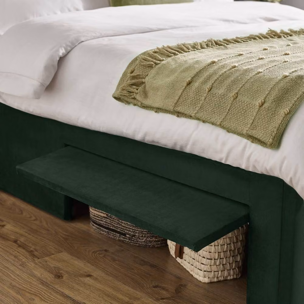 Cheshire Coral Double Bed in Bottle Green Velvet with Dual Storage Doors – 6