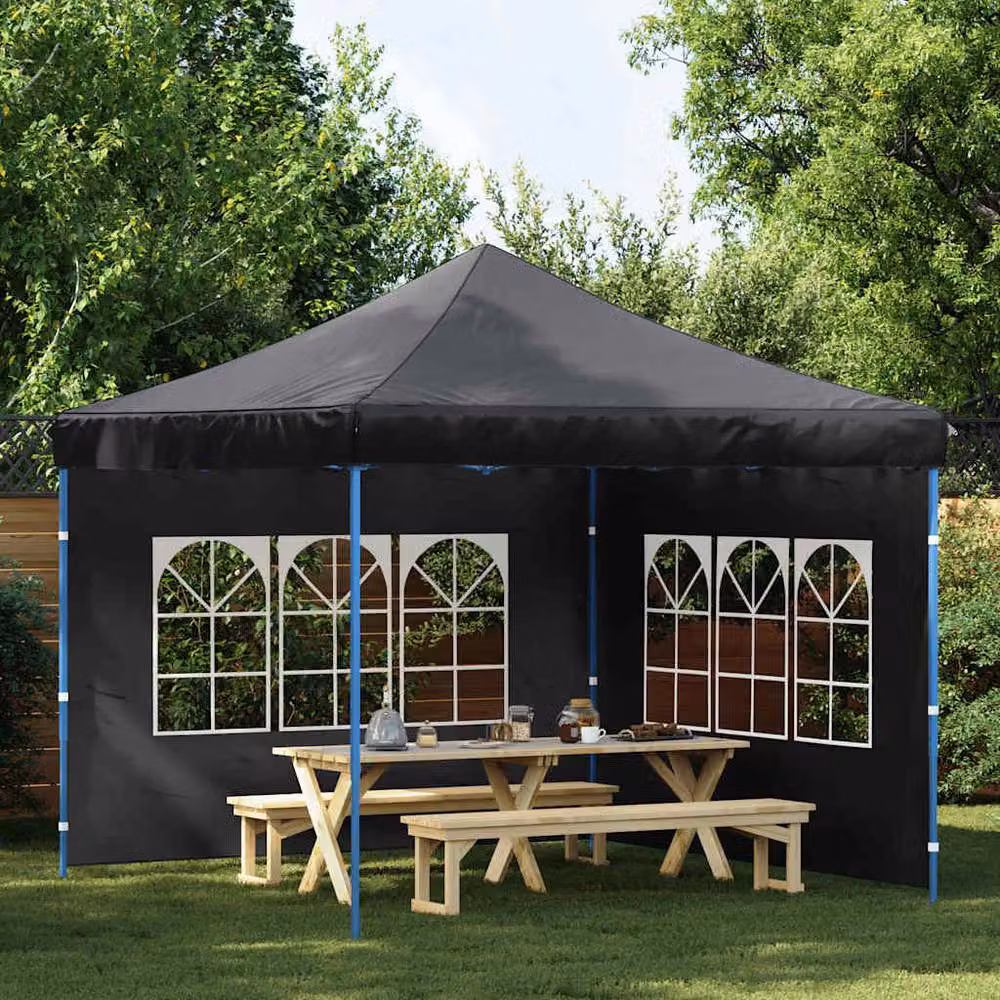 Berkfield Home Party Tent Sidewalls with Window, 2 Pieces, PE Material, Anthracite Black, W: 300 cm, H: 195 cm – 2