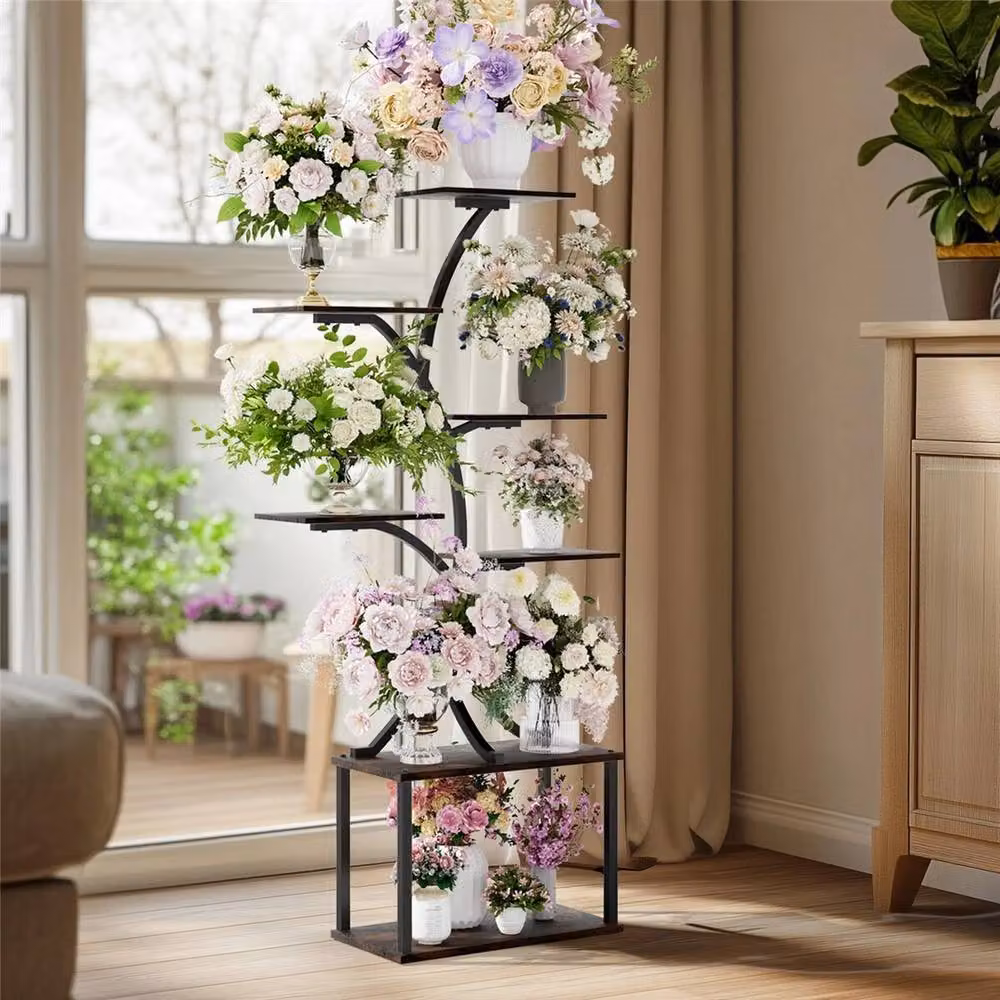 ERGOVEXA Black Industrial Indoor Plant Stand and Flower Pot Storage Shelf – 5