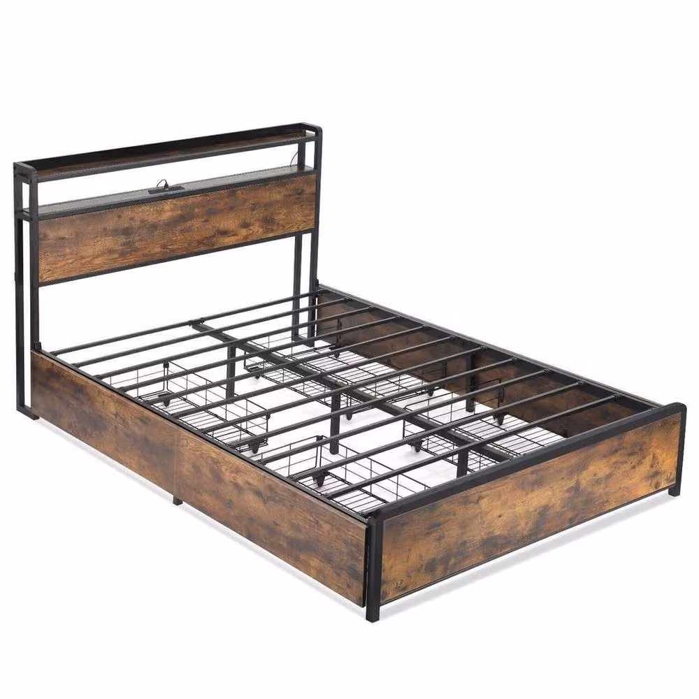 SPETLEK Metal Bed Frame with Under-Bed LED Lighting in Brown, W/D/H: 140 x 200 cm – 2