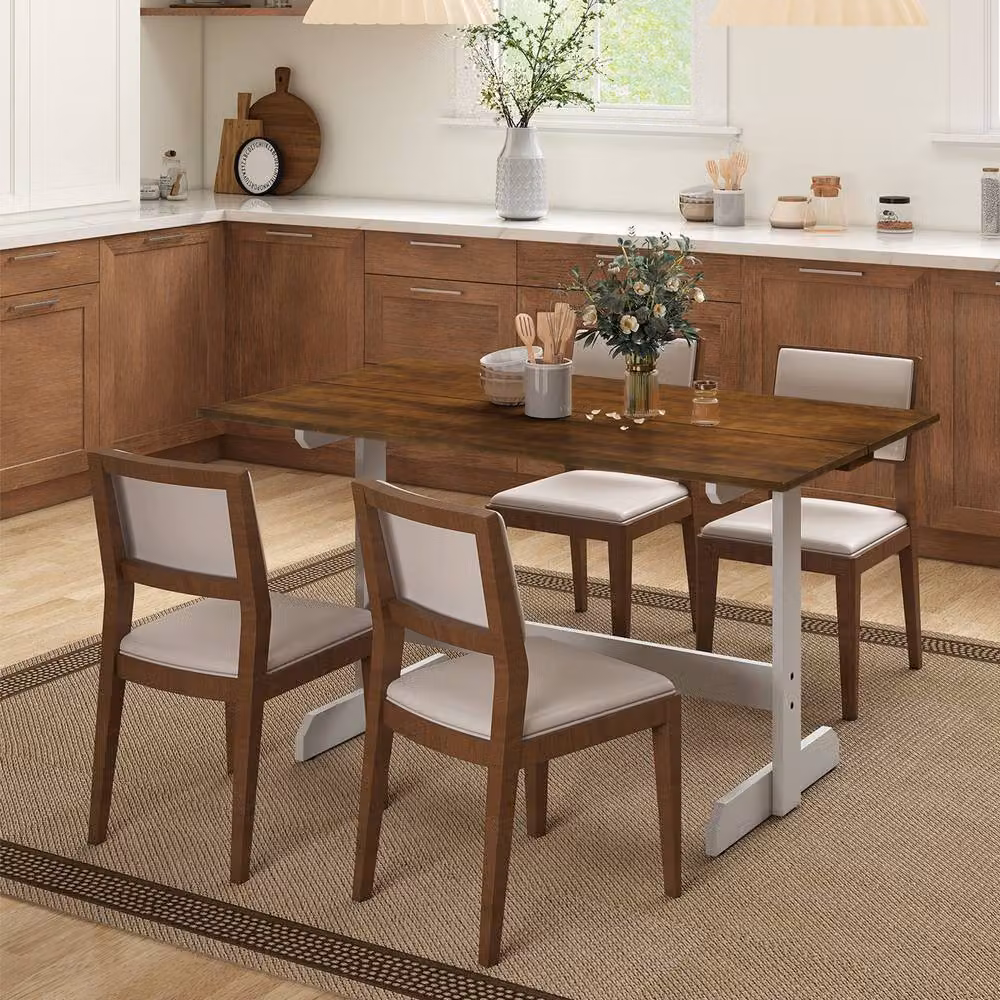 Gymax Brown Rubberwood Solid Wood Trestle Dining Table, 140 cm – 6