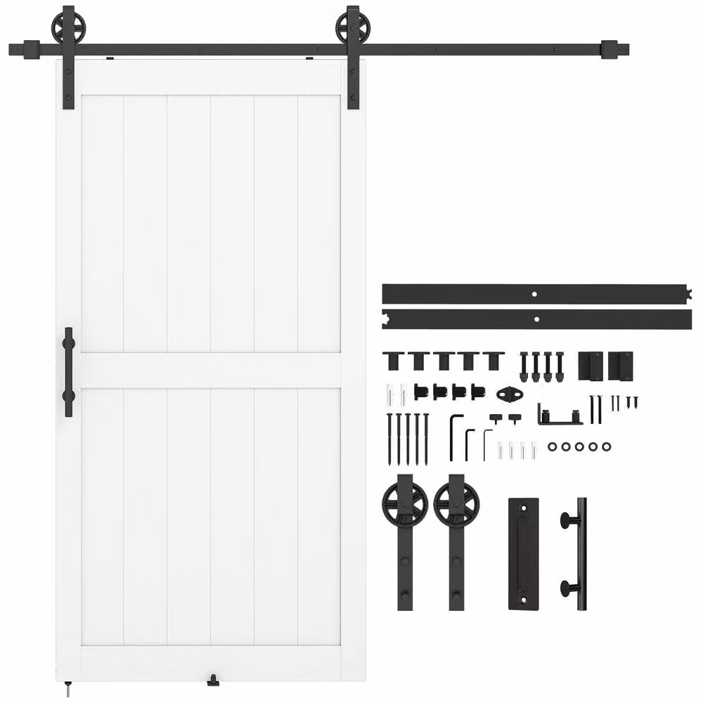 HOMCOM White Industrial Sliding Barn Door with Hardware Kit, W: 107 cm, H: 213 cm – 5