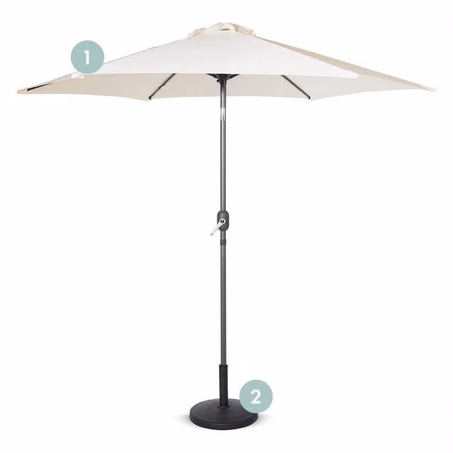 VonHaus 2.7m Parasol and Base Set with UPF 50+ Protection in Ivory