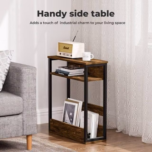 EONLION Brown Industrial Wood Coffee Table, Bedside Cabinet or Sofa Side End Table – 1