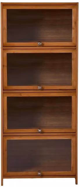 KORVIXA Tall Bamboo Kitchen Storage Cabinet in Brown with Glass Doors, W: 90.0 cm, H: 65.0 cm – 1