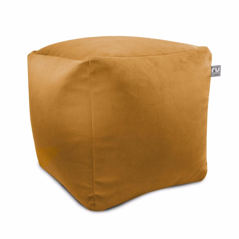 rucomfy Velvet Cube Bean Bag Pouffe in Yellow – 2