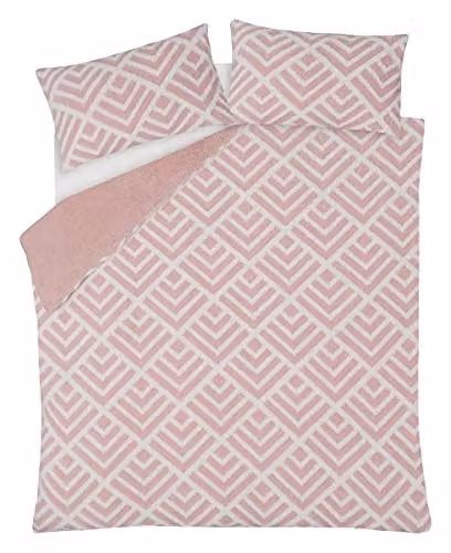 Sleepdown Geo Jacquard Fleece Thermal Duvet Cover and Pillowcase Set in Blush Pink and White, Super King (W: 220 cm, L: 260 cm) – 2