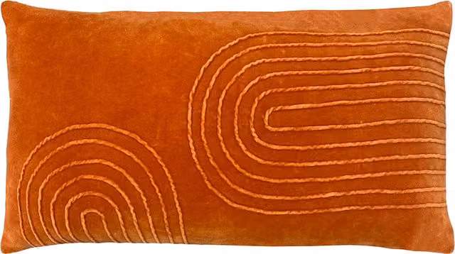 Mangata Orange Velvet Textured Rectangular Cushion with Feather Filling W: 60 cm, H: 30 cm, D: 30 cm