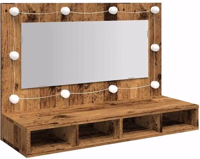 Berkfield Home Mirror Cabinet with LED in Old Wood Brown, W: 90 cm, D: 31.5 cm, H: 62 cm