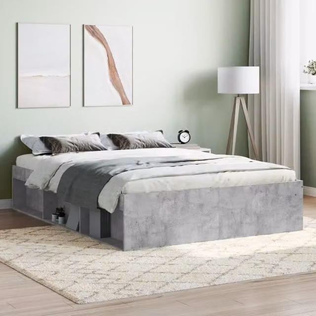Berkfield Home Double Bed Frame in Concrete Grey, W: 135 cm, L: 190 cm – 1