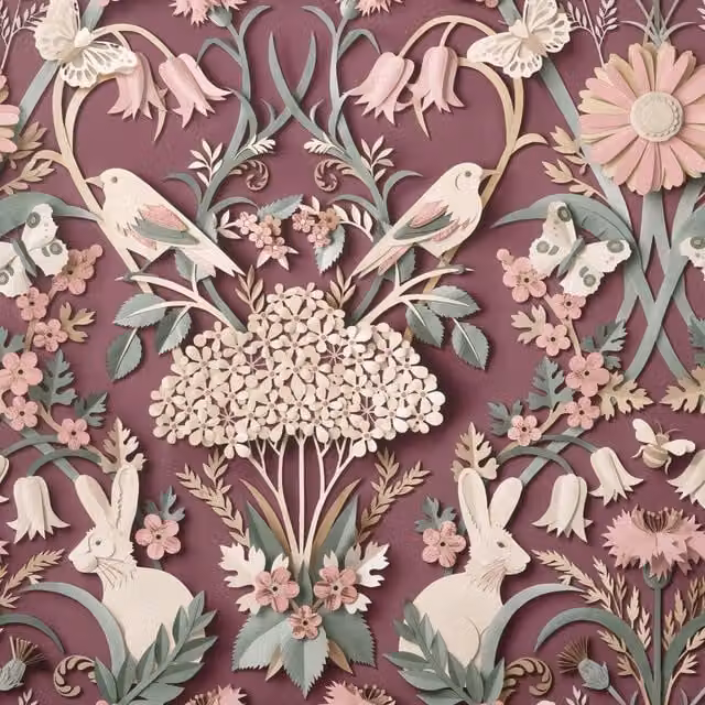 Fine Décor Woodland Wallpaper in Purple with Botanical and Animal Art Nouveau Design – 1