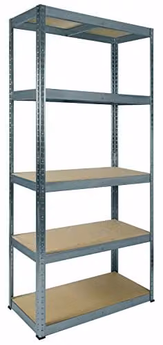Shelf Depot RB Boss Shelf Kit with 5 MDF Galvanised Shelves, Silver, W/D/H: 180 x 90 x 30 cm