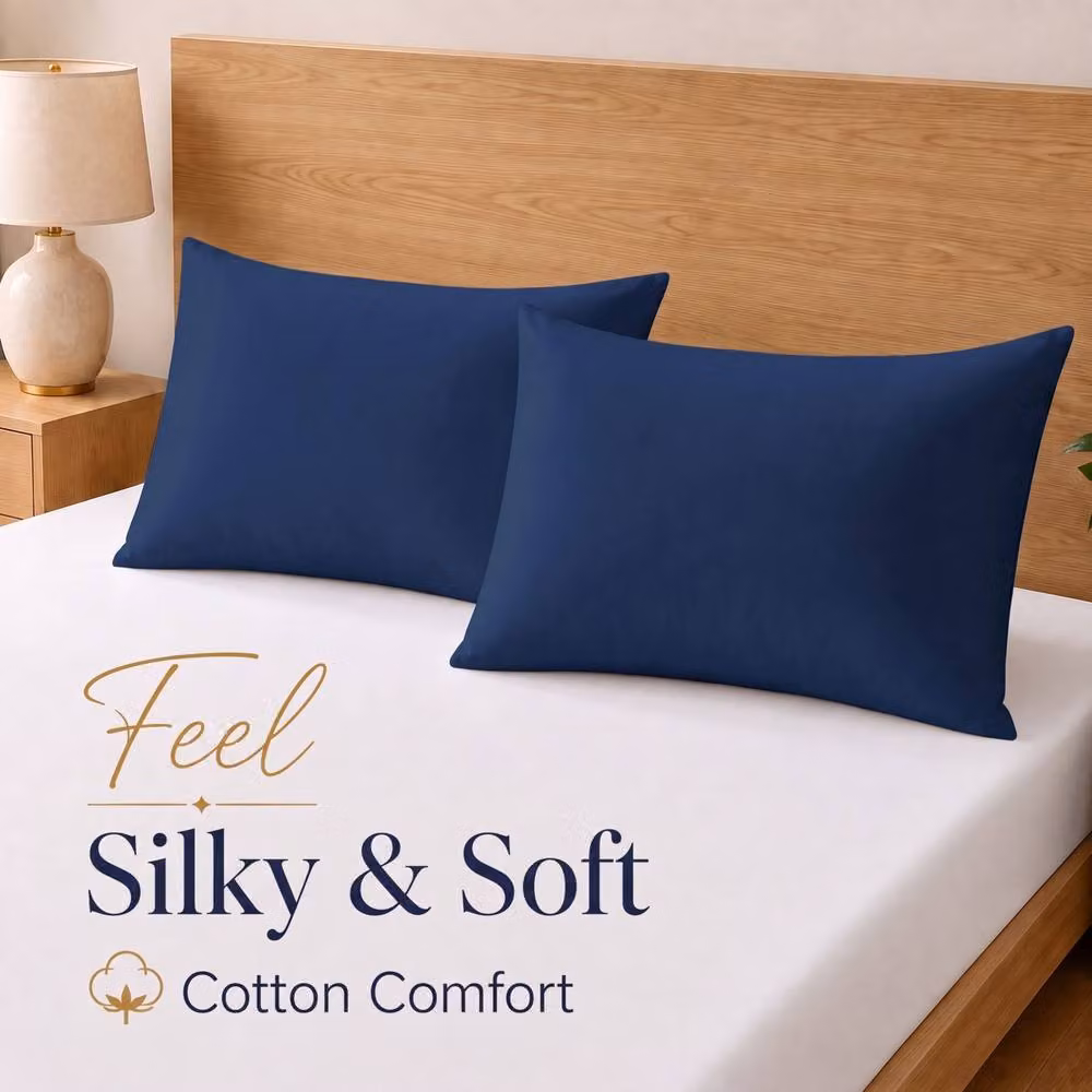 Pamposh Pack of 6 Navy Blue Egyptian Cotton Mako Satin Pillowcases with Envelope Closure, 400 Thread Count – 4