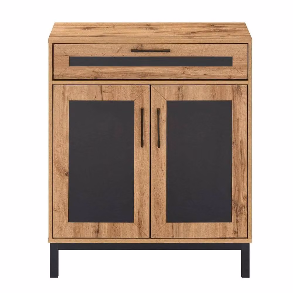 FORGEVIO Modern 2-Door Wood Sideboard Cabinet with Drawer and 3 Removable Shelves in Brown and Black – 3