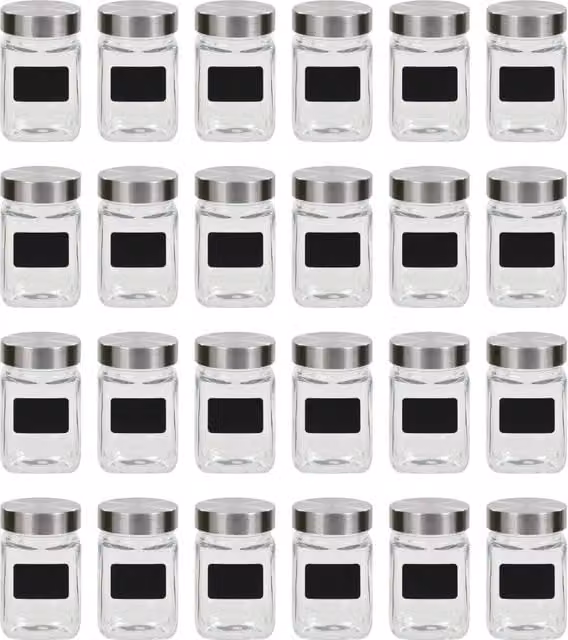 Berkfield 24 Piece Glass Home Storage Jar Set with Stickers, Black, 300 ml per Jar – 1