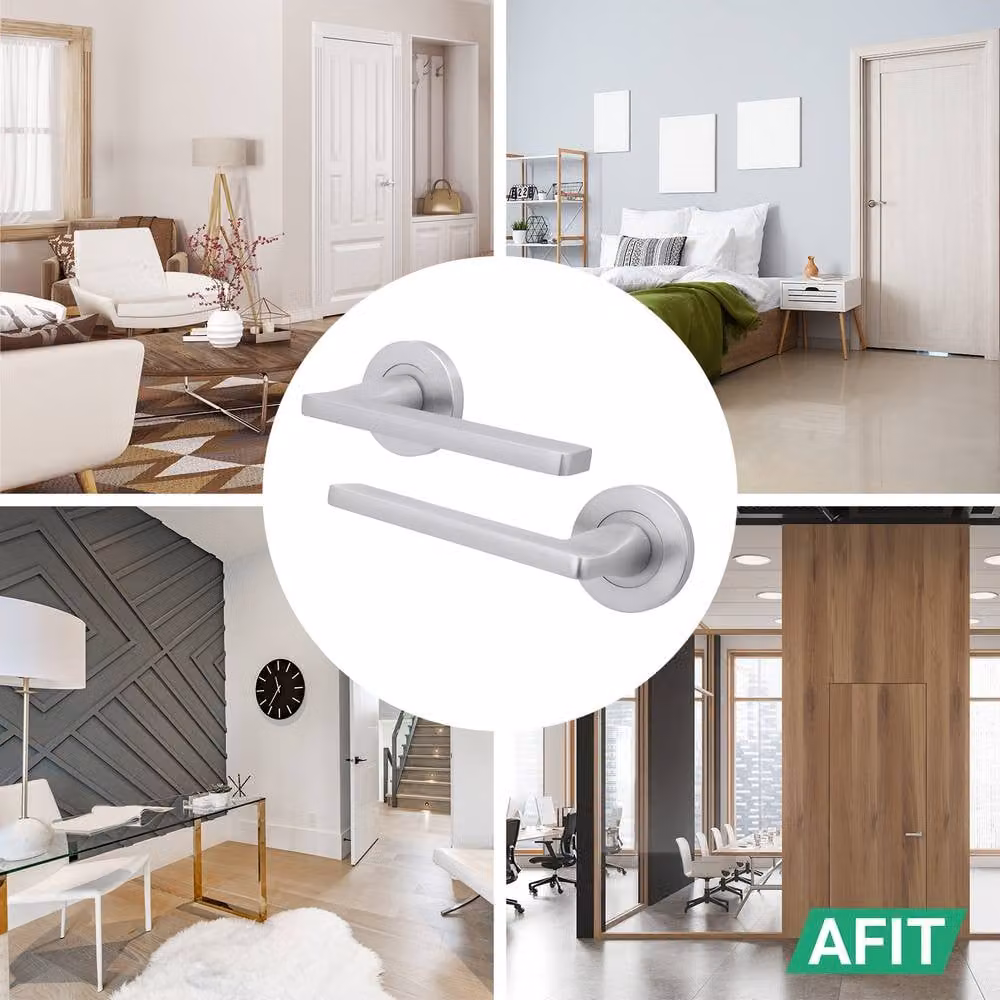 AFIT Satin Chrome Door Handle Latch Set with Hinges in Silver, Aluminium W/D/H: 15.0 x 15.0 x 15.0 cm – 3