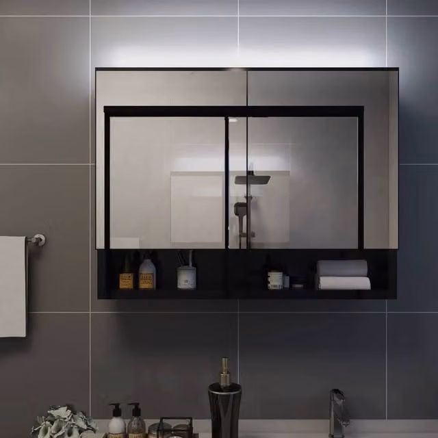 Berkfield Home Modern LED Bathroom Mirror Cabinet in Black and Silver, W/D/H: 80 x 15 x 60 cm – 1