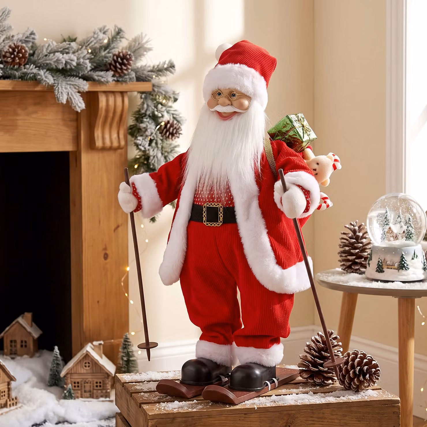 HOMCOM Animated Singing and Skiing Santa Claus Christmas Figure in Red, Height: 60.96 cm – 2