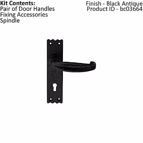 Loops Creased Style Handle on Slim Lock Backplate, Black Antique, W: 15.6 cm, H: 3.8 cm – 2