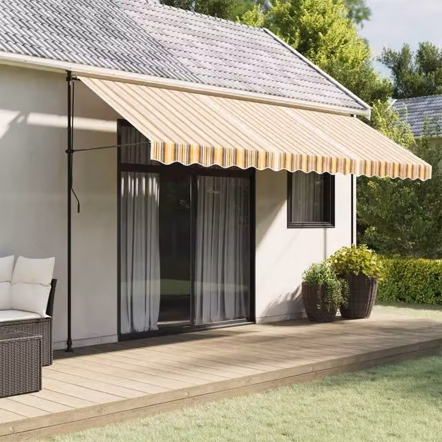 Berkfield Home Replacement Awning Valance Fabric in Yellow and Grey Stripe, 4.5 m