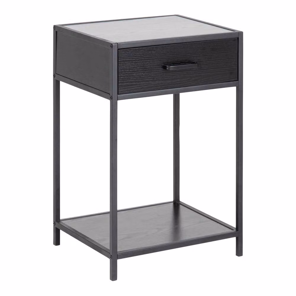 Wyld Haus El Paso Bedside Table with 1 Drawer and Bottom Shelf in Ash and Black – 3