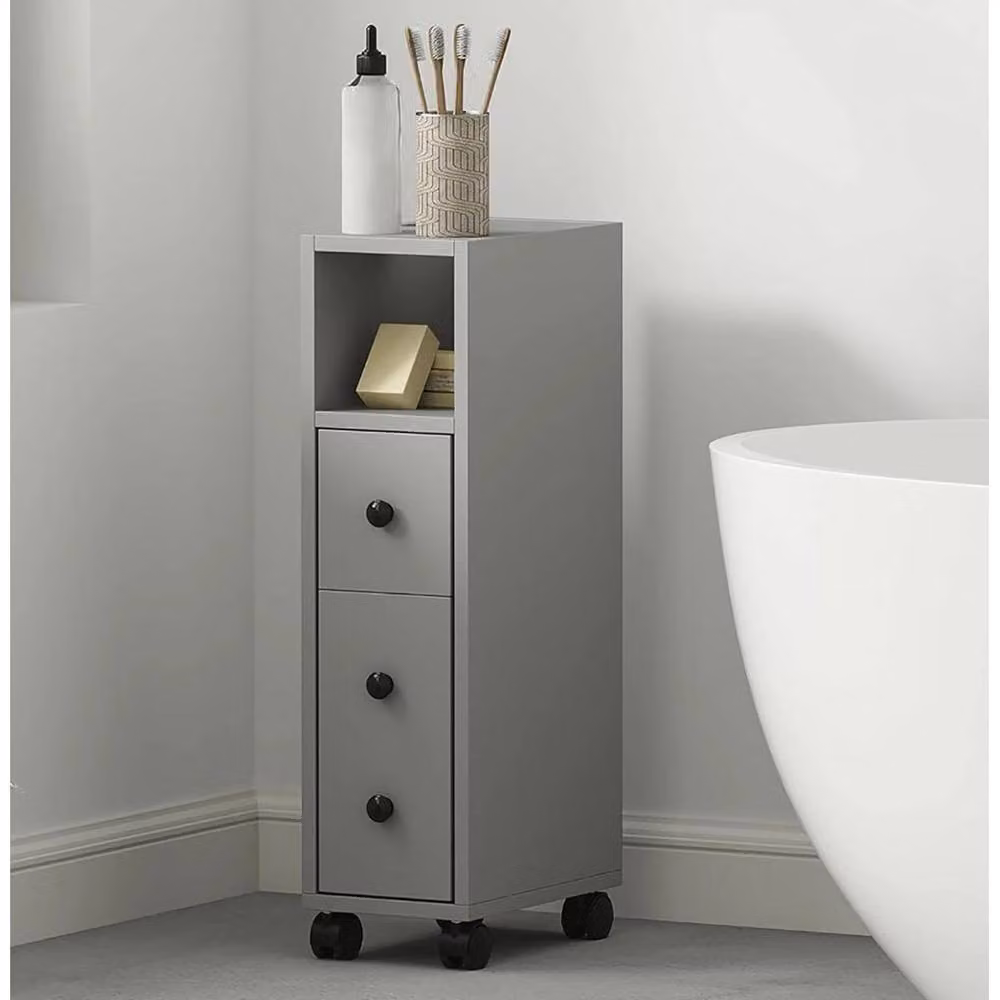 NESTLUNE Grey Modern Freestanding Bathroom Cabinet with Hinged Doors and Internal Shelves – 2