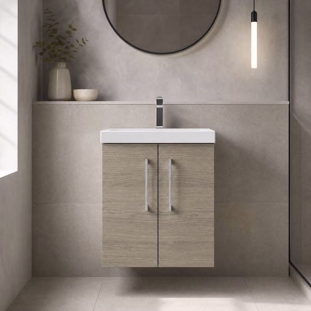 Balterley Solace Oak Wall Mounted Bathroom Vanity Unit with 2 Soft Close Doors, Brown – 2