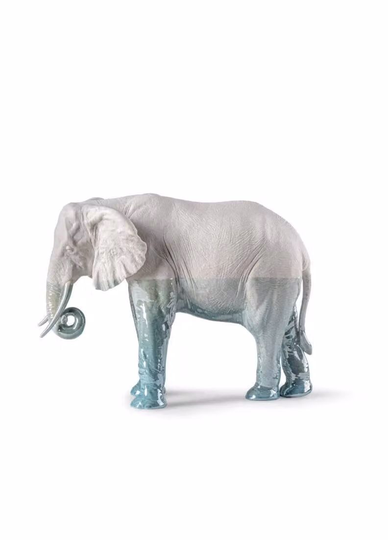 Lladró Elephant Underwater Porcelain Sculpture in Blue and White
