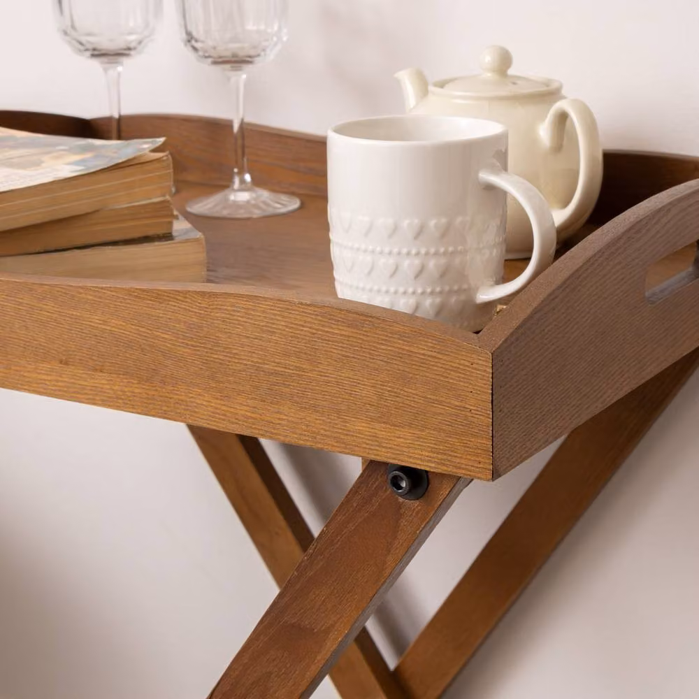 Melody Maison Rectangular Wood Butler's Tray Style Side Table in Brown – 2
