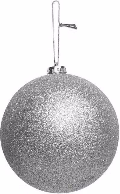 KDMD Silver Glitter Shatterproof Round Christmas Bauble, Diameter: 15 cm