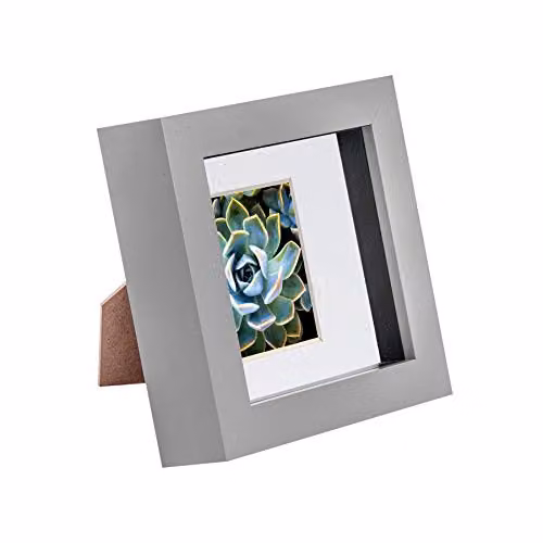 Nicola Spring Modern Square 3D Shadow Box Photo Frame in Grey with White and Black Mount