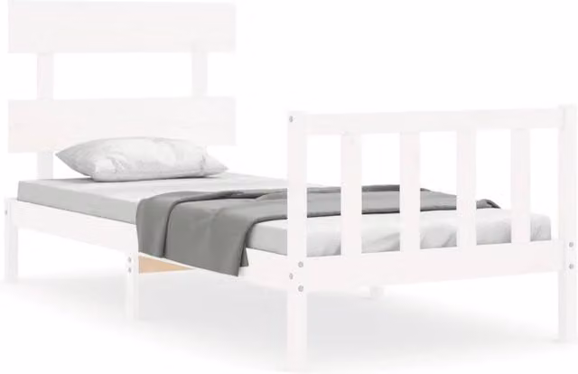 Berkfield Home Single Solid Wood Bed Frame with Headboard in White