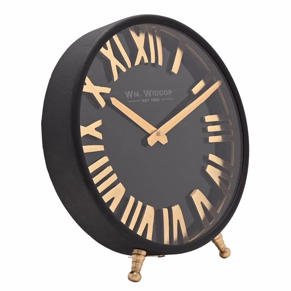 William Widdop Black and Gold Round Analog Metal Tabletop Clock – 3