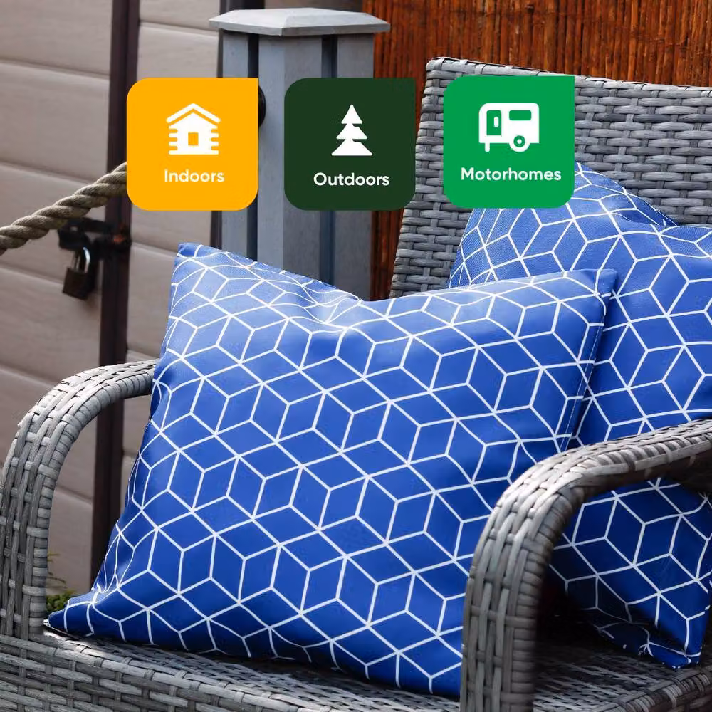 Gardenwize Pack of 2 Blue Square Outdoor Scatter Cushions with Removable Washable Covers – 6