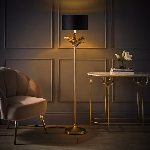 ValueLights Christina Black Velvet and Gold Palm Leaf Floor Lamp with LED Bulb Included – 2